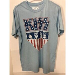 KISS Rock Band Catalog Large Eco Friendly Shirt 2023 Baby Blue Americana USA Top